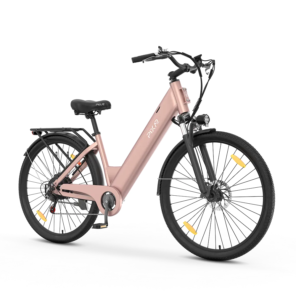 Pink PIXAR C1 electric bike in a front angled view